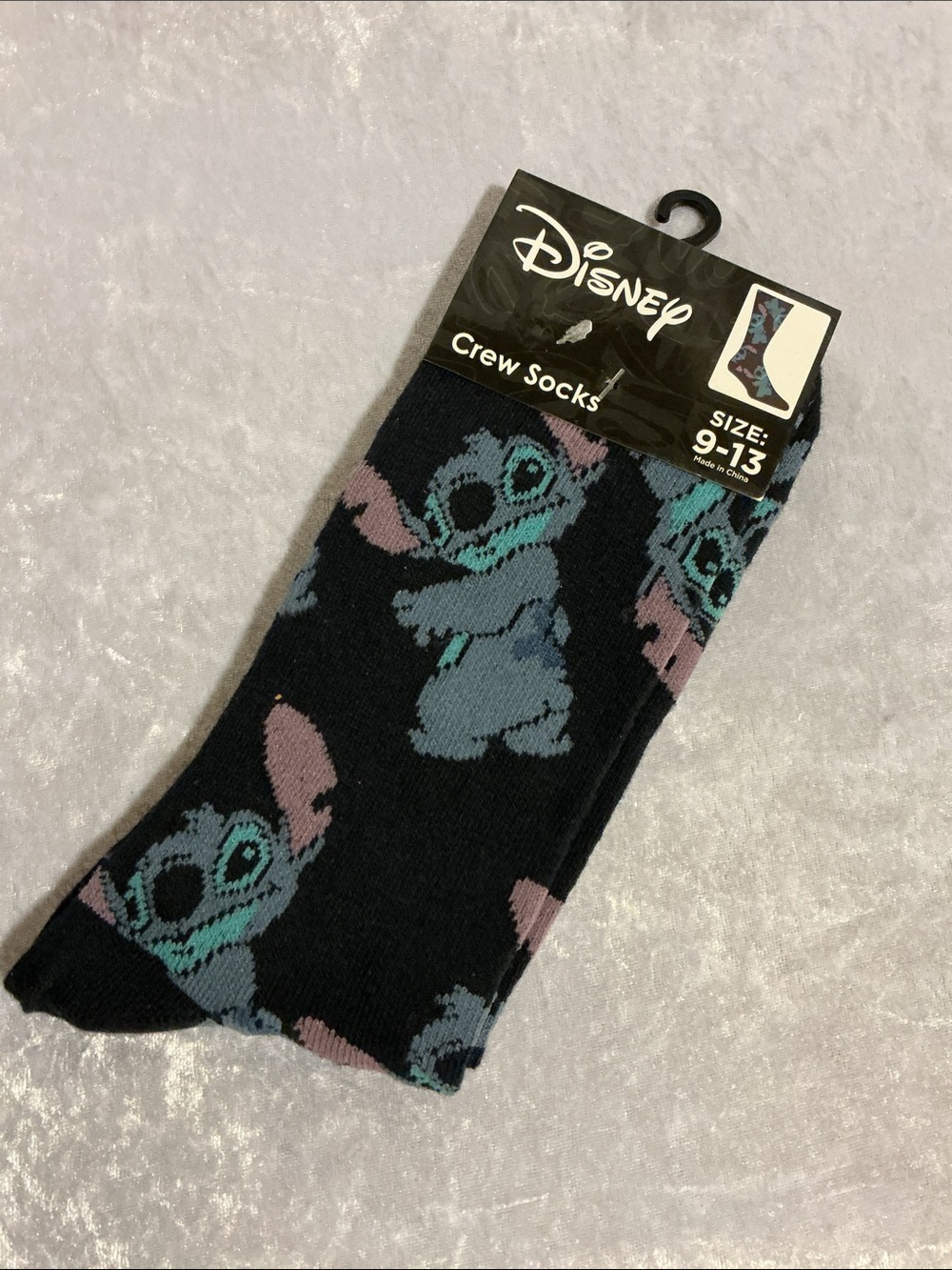 Disney Black Crew Socks with Blue and Pink Stitch Accents